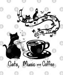 Cats Music And Coffee PNG Cut File SVG, PNG, Silhouette, Digital Files, Cut Files For Cricut, Instant Download, Vector, Download Print Files