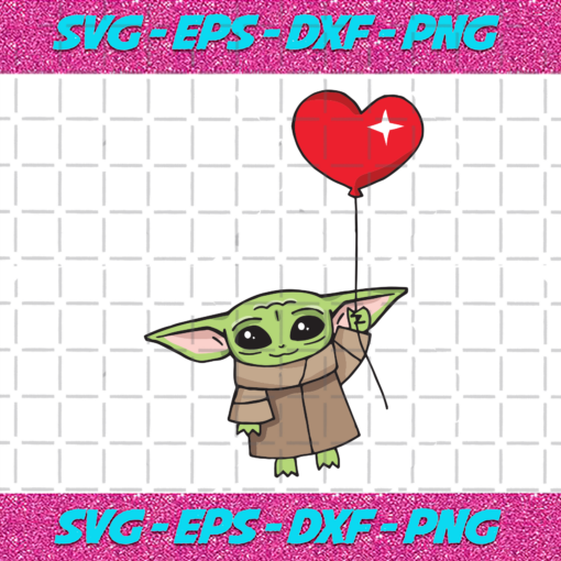 Valentine Baby Yoda Holding Heart Balloon Svg VA2912202012