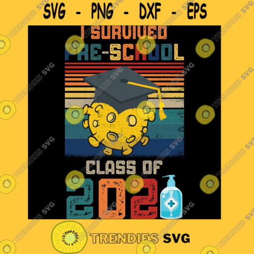 Pre school Graduation I Survived Preschool Class 2021 VIntage Quarantine Essential T Shirt