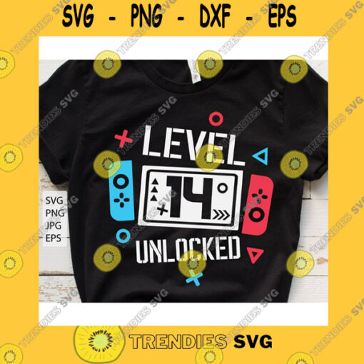 Birthday SVG Level 14 Unlocked Birthday Svg 14Th Birthday Boy Gamer Svg 14 Years Old Gamer Shirt Svg Funny Kids Gamer Svg Digital File For Cricut Png