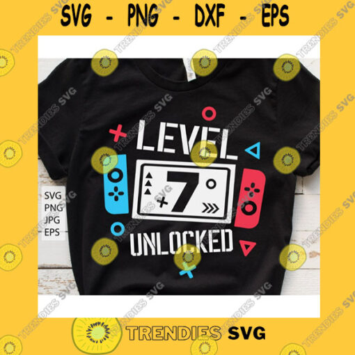 Birthday SVG Level 7 Unlocked Birthday Svg 7Th Birthday Boy Gamer Svg 7 Years Old Gamer Shirt Svg Funny Kids Gamer Svg Digital File For Cricut Png