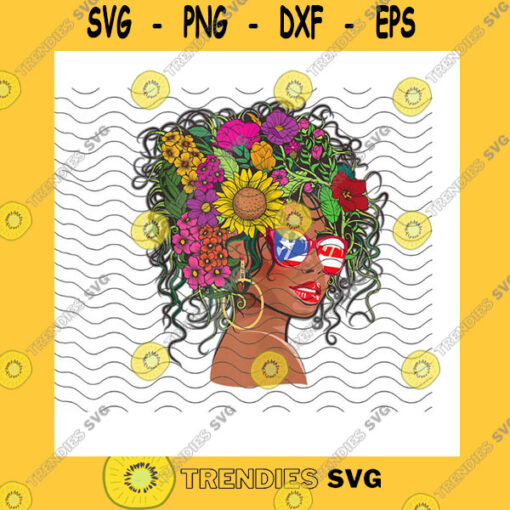 Black Girl SVG Flower Hair Afro Woman Png Puerto Rico Flag Sunglasses Puerto Rico Women Gift Dope Black Women Black Beauty Png Sublimation Print