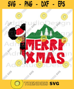 Black girl Wearing Santa Hat SVG PNG Kinky Natural Hair Afro Christmas Cutting File for Cricut Woman carring gift boxes black Christmas