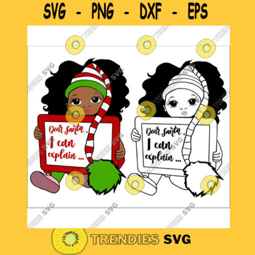 Dear santa I can explain elf SVG PNG Kinky Natural Hair Afro Christmas Cutting File for Cricut Woman carring gift boxes black Christmas