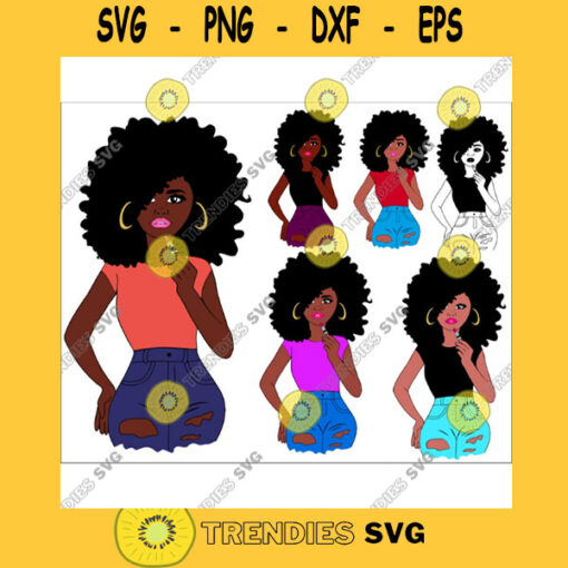 Fashion girl clipart Curvy girl clipart applying lipgloss African American Black woman svg black girl illustration bundle svg