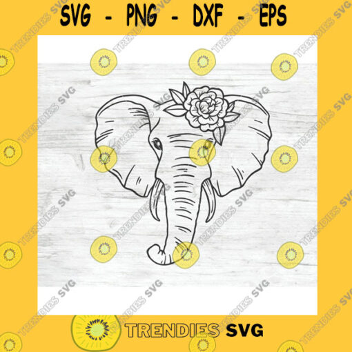 Flower SVG Elephant Svg File Elephant With Flower Svg Elephant Cut File Animal Face Floral Elephant Elephant With Flowers On Head Wild African