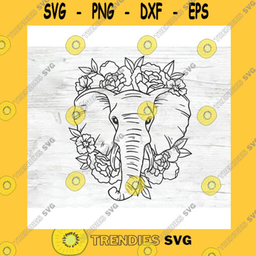 Flower SVG Elephant Svg File Elephant With Flowers Svg Elephant Cut File Animal Face Floral Elephant Elephant With Flowers Wild African Safari