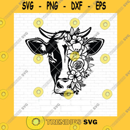 Flower SVG Floral Cow Head Svg Cow Svg File Cow Cut File Animal Farm Floral Crown Cow With Flowers On Head Cute Cow Svgfarm Animals