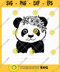 Flower SVG Floral Panda Svg Panda Svg Cute Animal Svg Cute Baby Panda Svg Baby Panda Png Animal Svg Panda With Flower On Head Svg Png Dxf – Instant Download