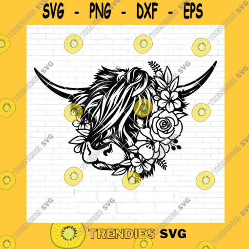 Flower SVG Highland Cow Svg Highland Heifer Svg Cow With Flower Crown Svg Cow With Flowers On Head Cow Clipart Cow Png Cute Cow Svg File