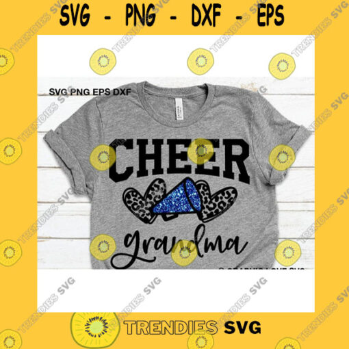 Funny SVG Cheer Grandma Svg Leopard Cheerleader Svg Blue Glitter Megaphone Leopard Print Heart Svg Team Spirit Cheer Grandma Shirt Iron On Png
