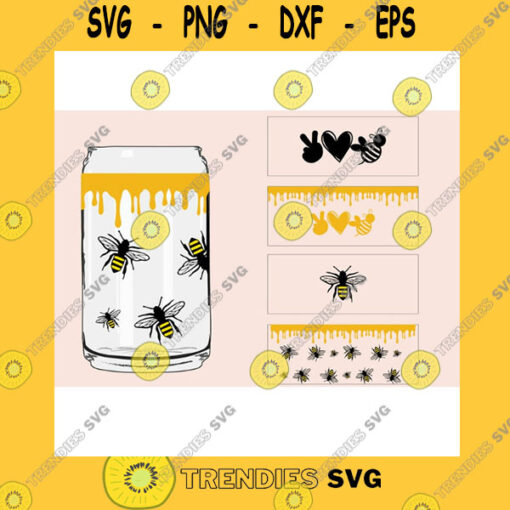 Funny SVG Honey Bee Glass Wrap Svg Png Can Glass Wrap Honey Bee Glass Wrap Svg 16Oz Full Wrap Svg Can Glass Svg Iced Coffee Glass Wrap Svg Png