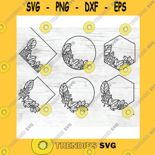 Funny SVG Leaf Monogram Frame Svg Fall Monogram Frame Cut File Fall Leaf Frame Svg Round Hexagon Diamond Circle Thanksgiving Monogram Autumn