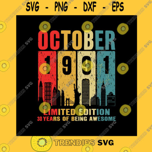 Funny SVG October 1991 Limited Edition Vintage 1991 Classic Svg Retro Vintage 1991 Cutfile Cricut Svg Sublimation Printing Png