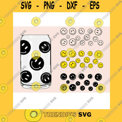 Funny SVG Smiley Face Glass Wrap Svg Png Can Glass Wrap Smiley Face Glass Wrap Svg 16Oz Full Wrap Svg Can Glass Svg Happy Face Coffee Glass Svg