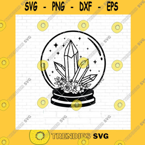 Halloween SVG Crystal With Flower Svg Crystal Ball Svg File Mystical Svg Floral Moon Svg Psychic Svg Witchy Svg Magic Crystal Svg Dxf Png
