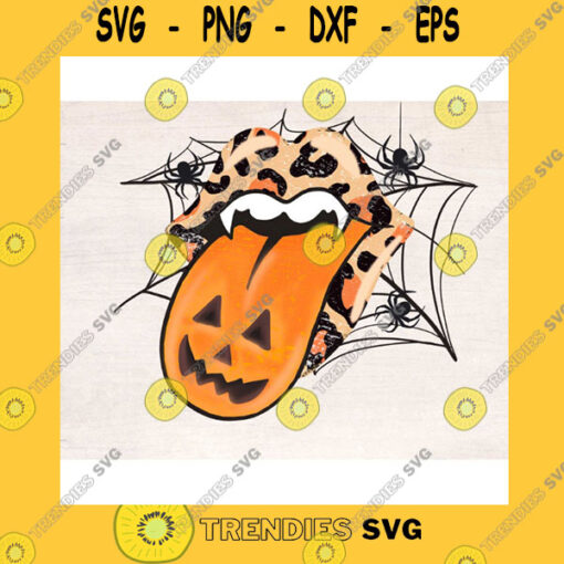 Halloween SVG Distressed Pumpkins Leopard Lips Png Sublimation Halloween Tongue Out Vampire Lips Jack O Lantern Tongue Fangs Spiders Printable