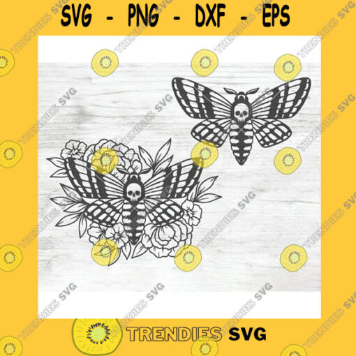 Halloween SVG Floral Moth With Skull Svg File Flower Moth Svg Deaths Head Hawkmoth Cut File Floral Moth Svg File Skull Moth Halloween Gothic Witchy