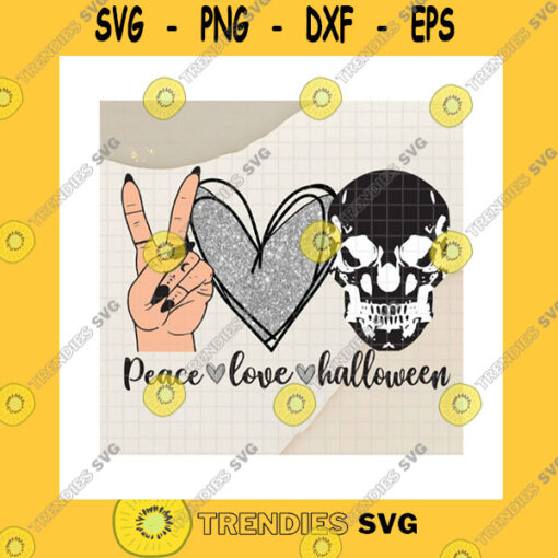 Halloween SVG Peace Love Halloween Skull Png Peace Sign Hand Black NailsHalloween SkullHalloween Gift For FriendHalloween Vibes Png Sublimation Print