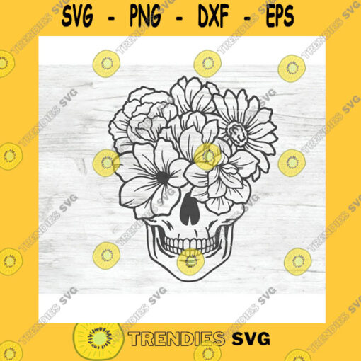 Halloween SVG Skull Svg File Flower Skull Svg Skull Cut File Floral Skull Svg File Halloween Gothic Skull With Flowers Svg File Witchy Svg Files