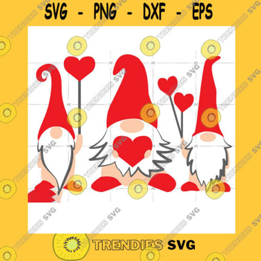 Love SVG Three Gnomes Holding Hearts