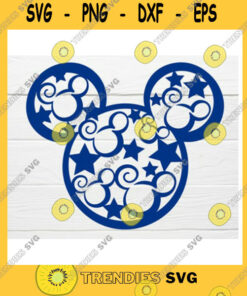 Mickey SVG Swirly Mouse Heads Usa Flag Stars 4Th Of
