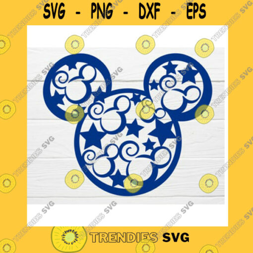 Mickey SVG Swirly Mouse Heads Usa Flag Stars 4Th Of