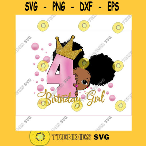 Peekaboo girl with puff afro ponytails svg 4th Birthday SVG Fourth Birthday SVG 4th Birthday Girl SVG sublimationr birthday girl