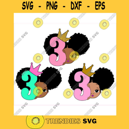 Peekaboo girl with puff afro ponytails svgtwo svg 3rd Birthday SVG svg bundle birthday SVG 3 year old sublimationr birthday girl
