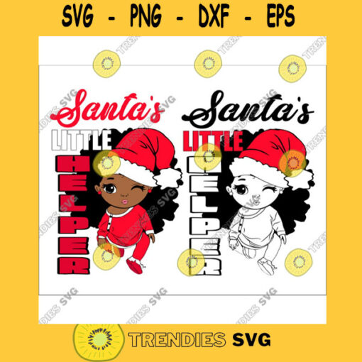 Santa39s Little Helper cute girl Santa Hat SVG PNG Kinky Natural Hair Afro Christmas Cutting File for Cricut carring gift black Christmas