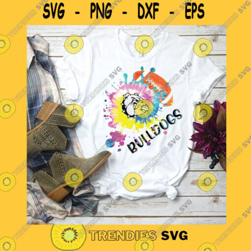 School SVG Bulldogs Football Sublimation Design Watercolor Tie Dye Print School Spirit Tshirt Design