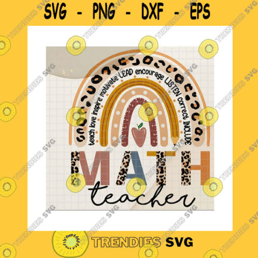 School SVG Math Teacher Boho Leopard Rainbow Svg Custom Subject Back To School Half Leopard Words Math Teacher Gifts Cricut