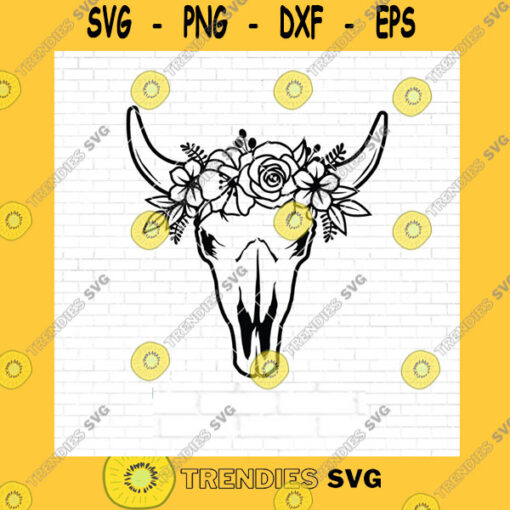 Skull SVG Cow Skull Floral Svg Cow Skull With Flowers Svg File Boho Svg Cow Skull Svg File Longhorn Skull Svg Cow Skull Floral Cut File