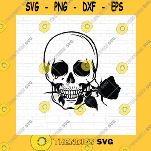 Skull SVG Rose Skull Svg Skull With Flower Svg Skull Svg Skull Biting Rose Svg Floral Skull Svg Skeleton Flower Svg Rose Skull Cut Files