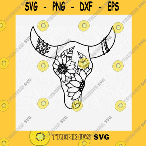 Skull SVG Sunflower Cow Skull Svg Cut File Sunflower Floral Cow Skull