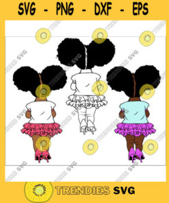 Wheels or Heels Bundle Cute black African American kids Svg Eps Png CricuT African American Peekaboo girl with puff afro ponytails svg