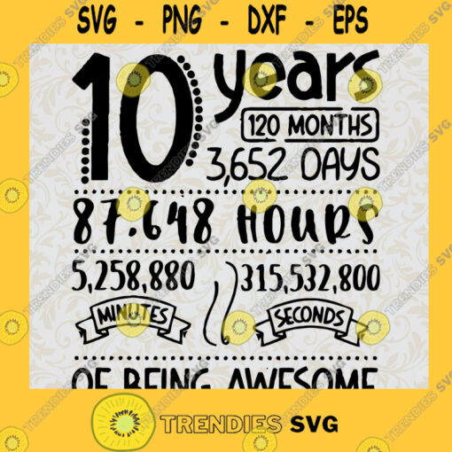 10 Year of Being Awesome Happy Birthdays SVG Digital Files Cut Files For Cricut Instant Download Vector Download Print Files