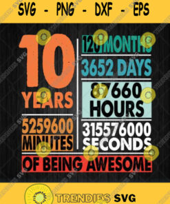 10 Years 120 Months Of Being Awesome 10Th Birthday Svg Png Svg Cut Files Svg Clipart Silhouette