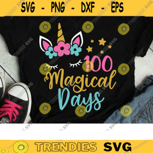100 Days of School SVG DXF Cute Unicorn Face with Eyelashes 100 Magical Days Girl T Shirt svg dxf Cut Files for Cricut and Silhouette copy