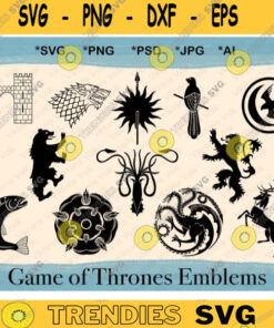 12 Thrones Game Digital Download Bundle Black Icons svg Complete Bundle Silhouette GOT Clipart Black Animal Sigils Cut File