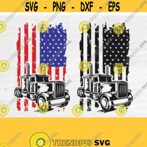 2 Color American Flag Trucker Semi Truck Svg 18 Wheeler 16 Wheeler 22 Wheeler Big Truck Silhouette Cut FileDesign 5