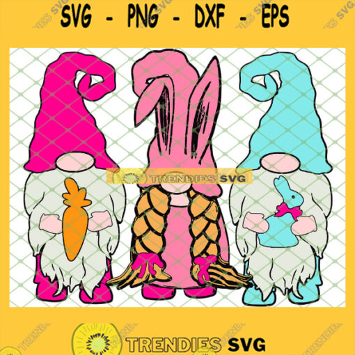 3 Easter Gnomes Pastel Spring Bunny Ears Rabbit SVG PNG DXF EPS 1