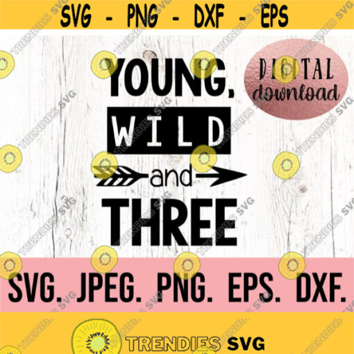 3rd Birthday SVG Young Wild and Three SVG Third Birthday Boy Shirt Digital Download Birthday Boy Design Three Birthday SVG Design 401