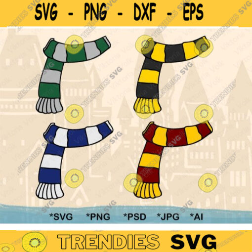 4 Scarfs Clipart Layered SVG Magic House Scarfs Cut Files School of Magic House Colors Magic Winter Clothes Vector Printable