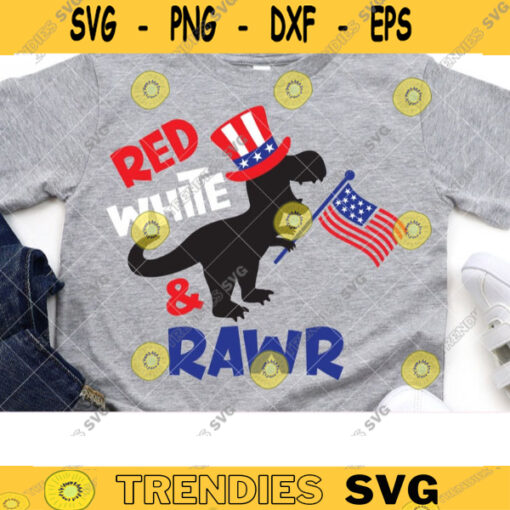 4th of July Dinosaur SVG Patriotic Dinosaur Holding USA American Flag Independence Day T Rex Red White and Rawr Svg Cut Files PNG Clipart copy
