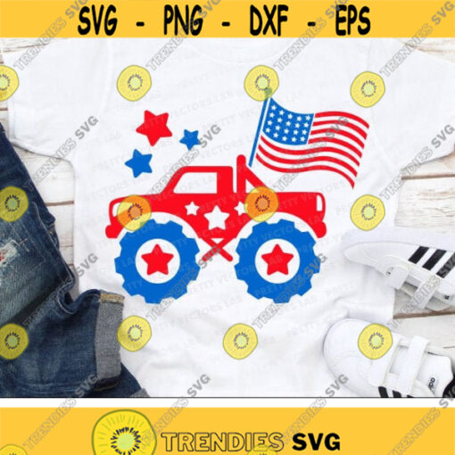 4th of July Svg Patriotic Monster Truck Svg American Flag Svg Kids Cut File USA Svg Dxf Eps Png Boys Shirt Design Silhouette Cricut Design 1645 .jpg