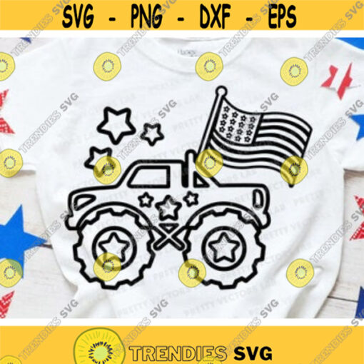 4th of July Svg Patriotic Svg Monster Truck Outline Svg American Flag Svg Boys Cut Files USA Kids Svg Dxf Eps Png Silhouette Cricut Design 722 .jpg