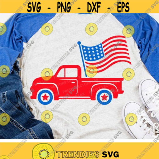 4th of July Truck Svg 4th of July Svg American Flag Svg Patriotic Svg Dxf Eps Png Kids Svg USA Old Truck Clipart Silhouette Cricut Design 1863 .jpg