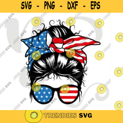 4th of July svg American Patriotic Mom Bun Hair Sunglasses Headband Mom Life Messy Bun Hair svg files for cricut sublimation Png. 151