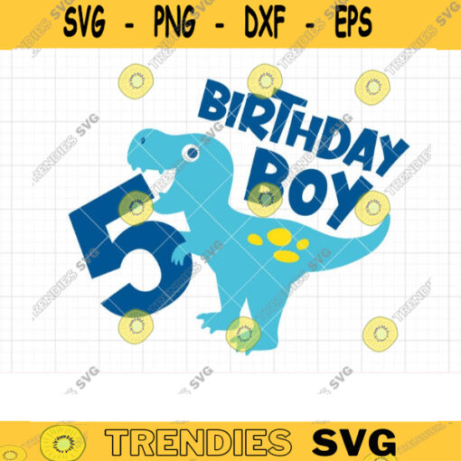 5 Year Old Boy Birthday Dinosaur SVG Boy 5th Birthday T Rex Dinosaur Birthday Svg Birthday T Shirt Design Svg Dxf Png Sublimation Clipart copy